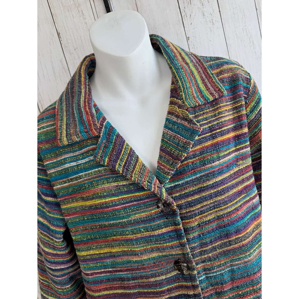 Coldwater Creek Women's Petite PM Multicolor Stripe Lined Button Jacket